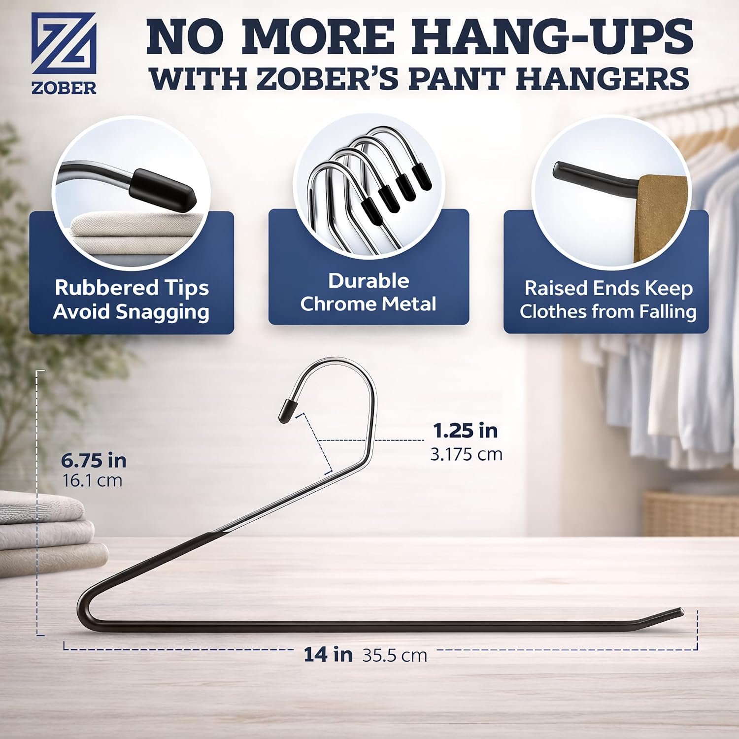 Zober Open Ended Pants Hangers, Metal Clothes Hangers for Jeans, 20 Pack - Image 3