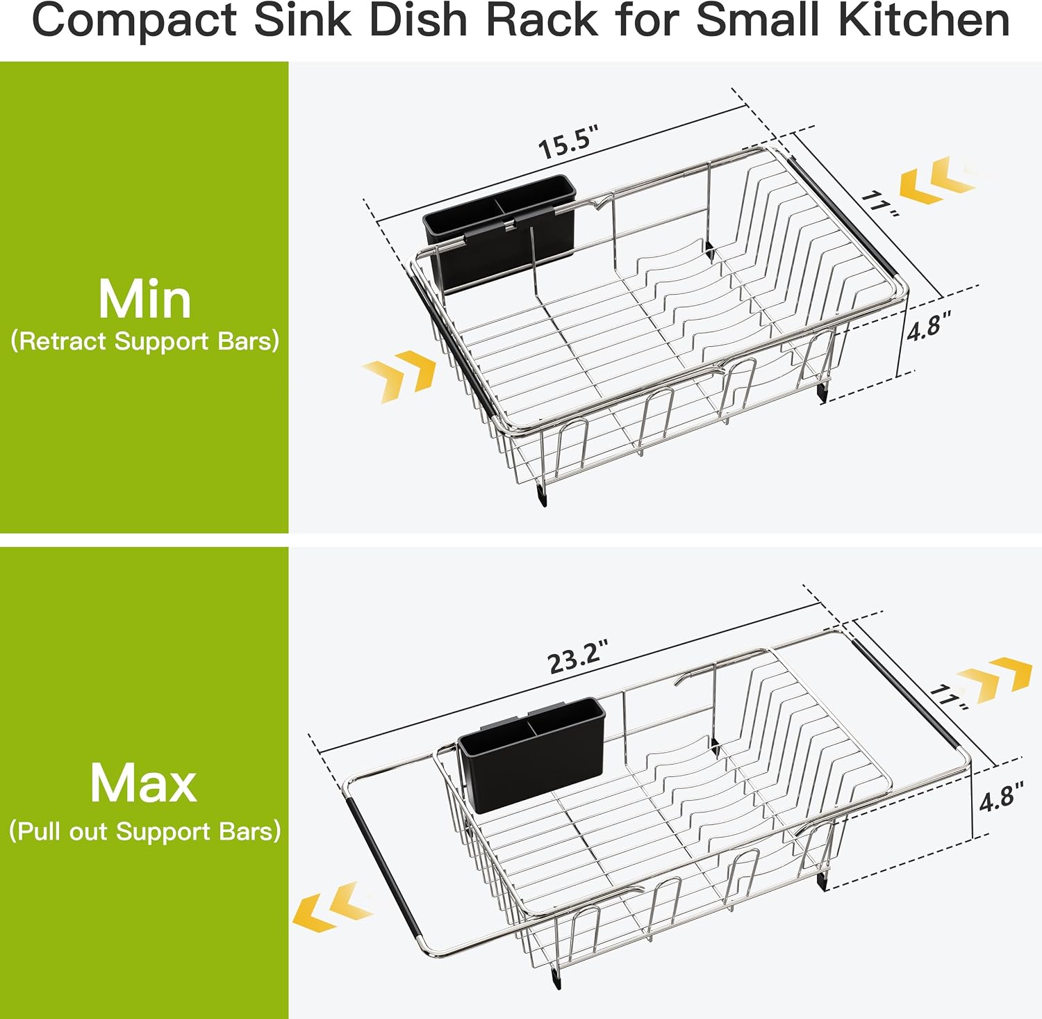 JASIWAY Dish Drying Rack in Sink, Dish Drainer with Cup and Utensil Holder - Image 4