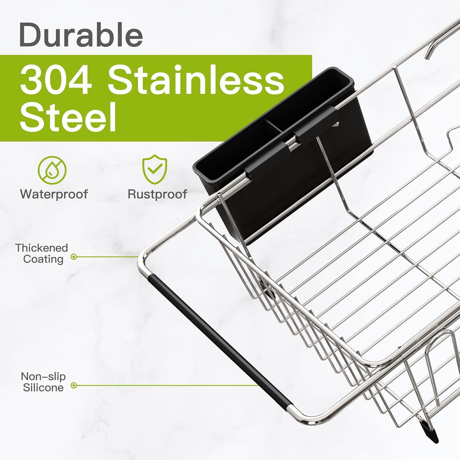JASIWAY Dish Drying Rack in Sink, Dish Drainer with Cup and Utensil Holder - Image 5