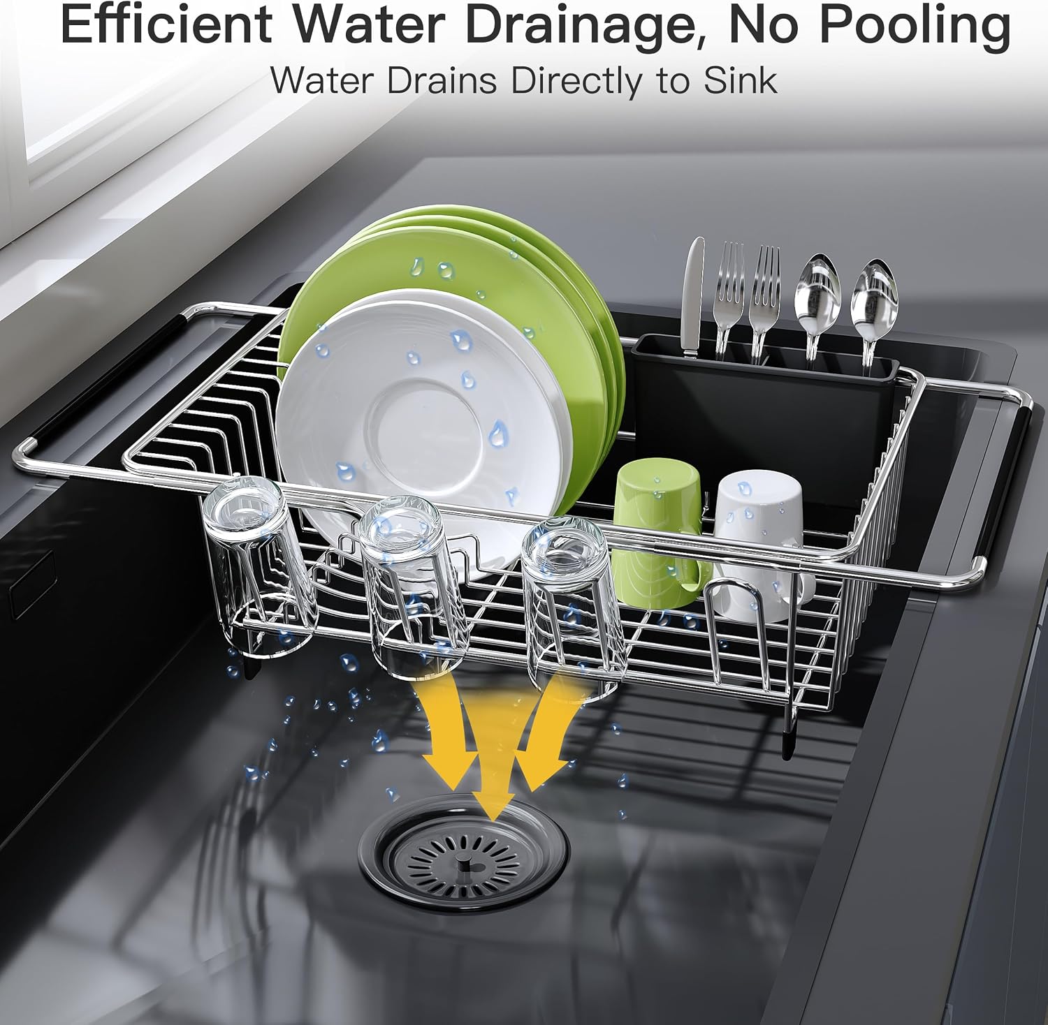 JASIWAY Dish Drying Rack in Sink, Dish Drainer with Cup and Utensil Holder - Image 6