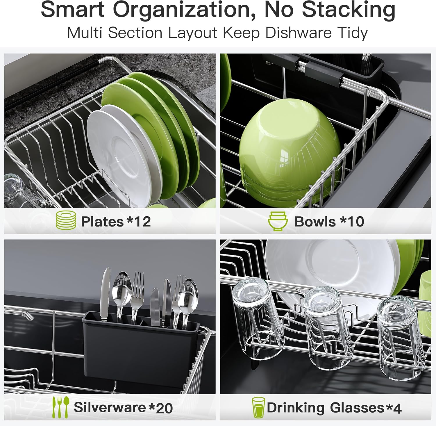 JASIWAY Dish Drying Rack in Sink, Dish Drainer with Cup and Utensil Holder - Image 7