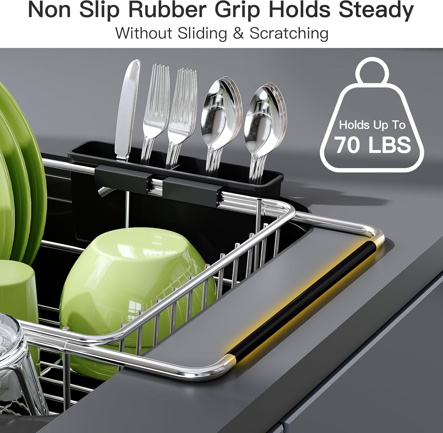 JASIWAY Dish Drying Rack in Sink, Dish Drainer with Cup and Utensil Holder - Image 9