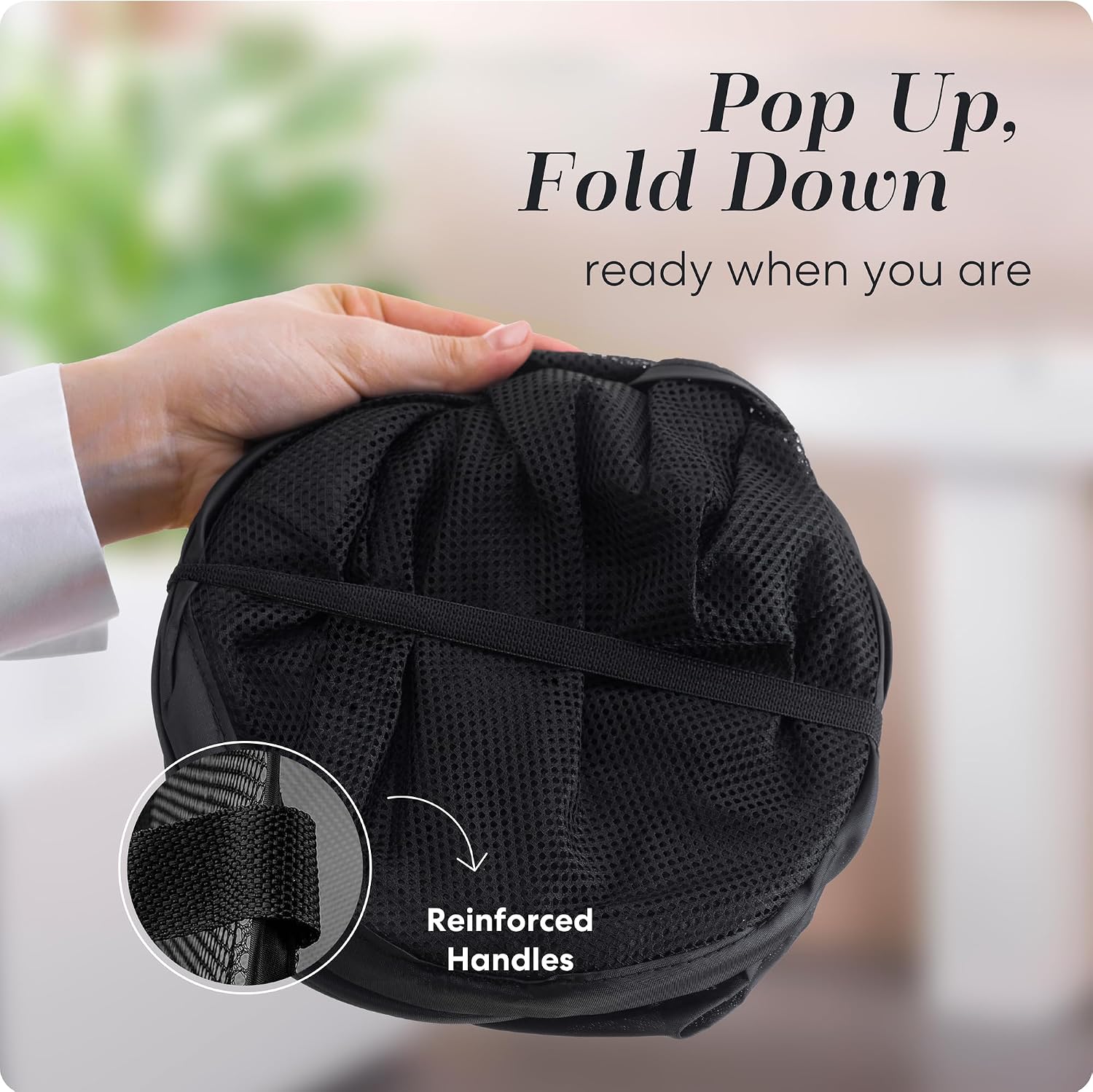 Handy Laundry Collapsible Mesh Pop-Up Hamper with Side Pocket - Image 3