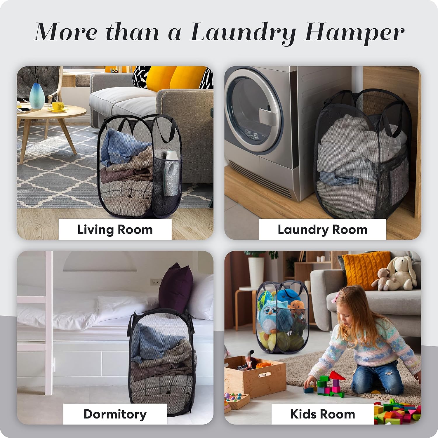 Handy Laundry Collapsible Mesh Pop-Up Hamper with Side Pocket - Image 8