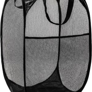 Pop Up Laundry Hamper, 70L Collapsible Mesh Basket with Side Pocket, Black