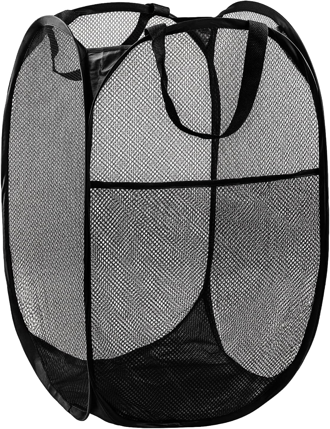 Pop Up Laundry Hamper, 70L Collapsible Mesh Basket with Side Pocket, Black