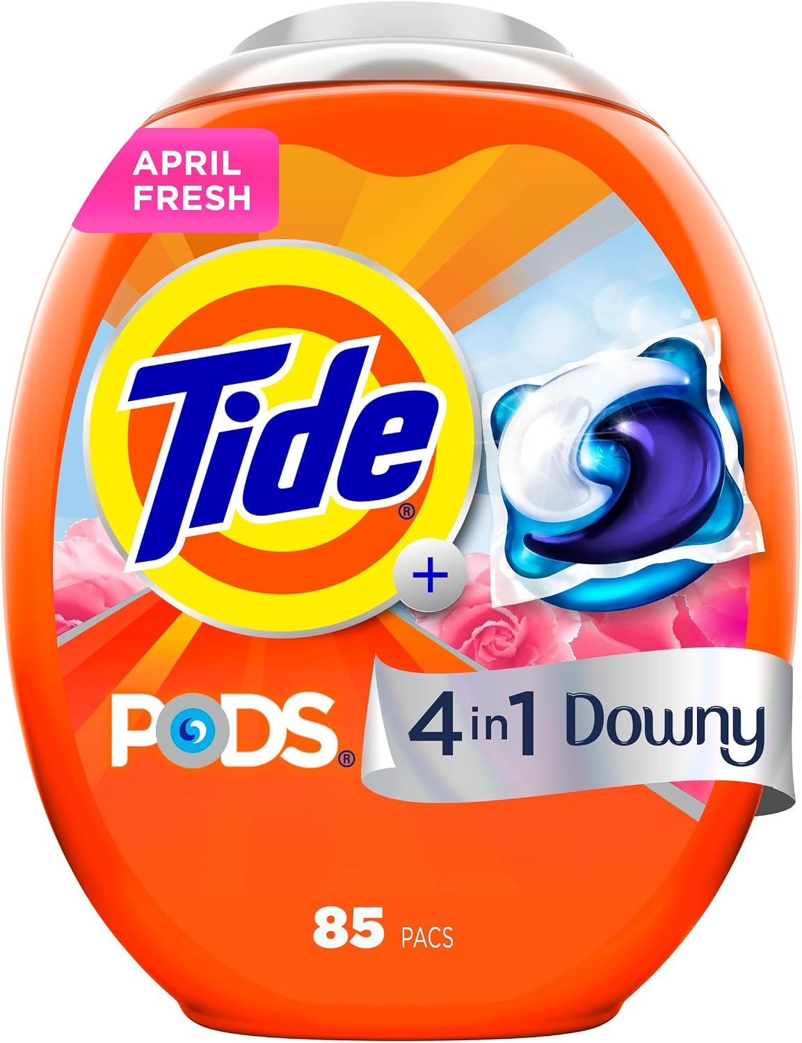 Tide PODS Laundry Detergent Soap with Downy 4-in-1 Stain Remover Freshness Softness Detergent pacs, April Fresh Scent, 85 Count